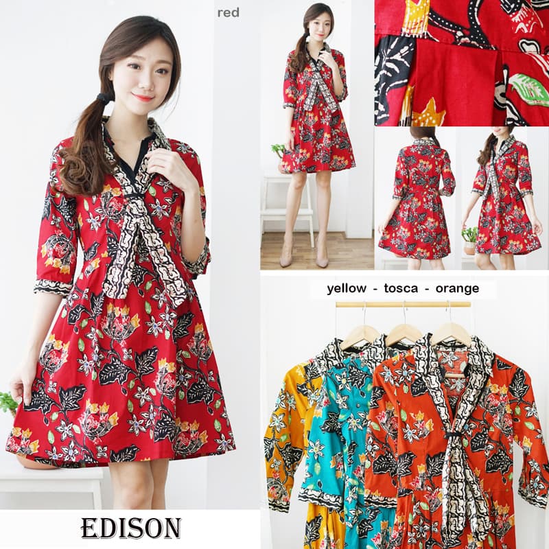 EDISON - DRESS Batik Modern GAUN Batik Baju Cheongsam Murah