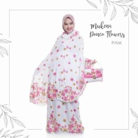 MUKENA TELEKUNG DEWASA PONCO HIJABER KATUN RAYON PUTIH FLOWER PINK